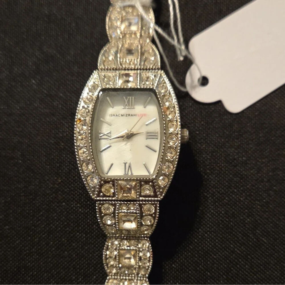 Isaac Mizrahi Live Watch Womens Silver Tone Crystal Tonneau MOP Dial IMZ329
